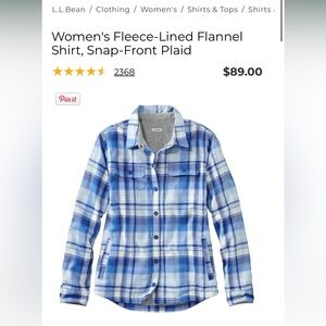 LL Bean Fleece lined flannel